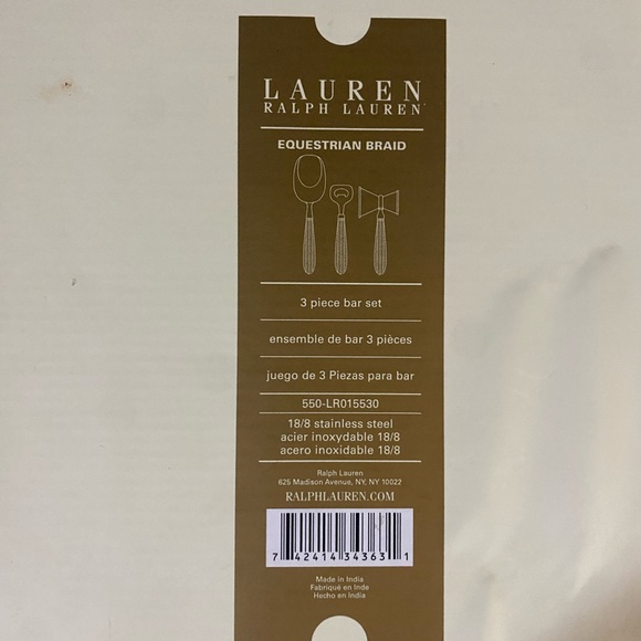 Ralph Lauren Equestrian Braid Stainless Steel 3 Piece Bar Set - Picture 3 of 3